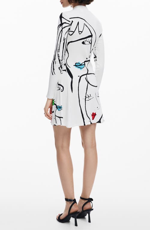 Shop Desigual Rib Long Sleeve Minidress In White