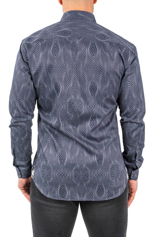 Maceoo Fibonacci Pirate Net Contemporary Fit Button-up Shirt In Blue