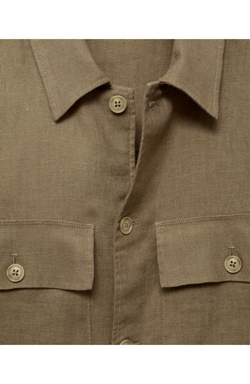 Mango Men's Linen Pockets Detail Overshirt In Khaki Green