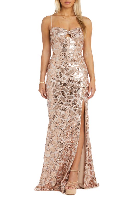 Beaded Sleeveless Gown in Gold