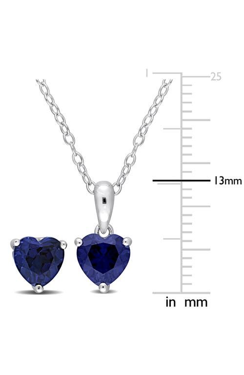 Delmar Lab-grown Sapphire Heart Stud Earrings & Pendant Necklace Set In Blue