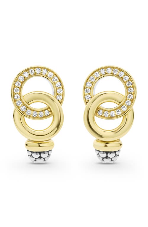 Lagos 18k Yellow Gold & Sterling Silver Signature Caviar Diamond Statement Earrings In Two-tone