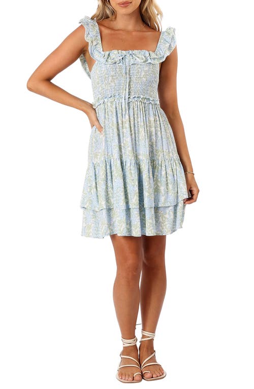 Petal & Pup Kai Floral Tiered Ruffle Minidress in Blue Floral at Nordstrom, Size X-Large