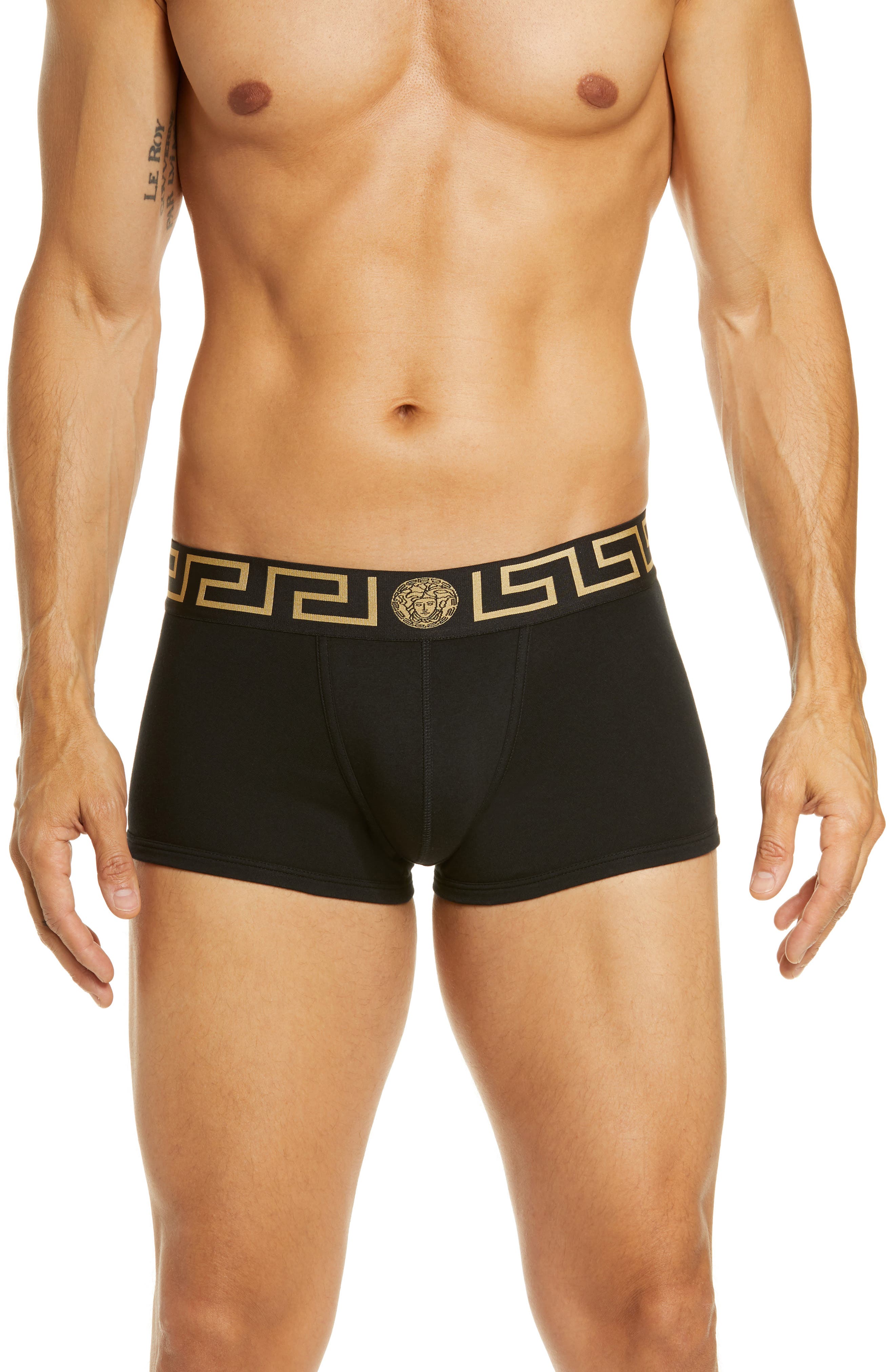 Versace First Line Low Rise Trunks in Black/Gold at Nordstrom, Size 5 Us