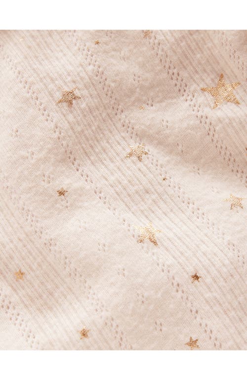 Shop Mini Boden Kids' Foil Star Pointelle Ruffle Neck Top In Vanilla White Gold Foil Star