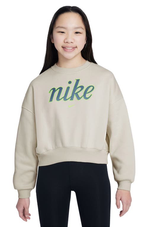 Shop Nike Kids' Sportswear Graphic Sweatshirt In Light Bone/volt