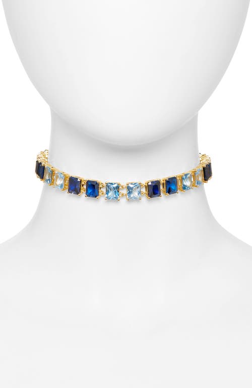 Judith Leiber Large Crystal Choker Necklace in Gold Blue Ombre