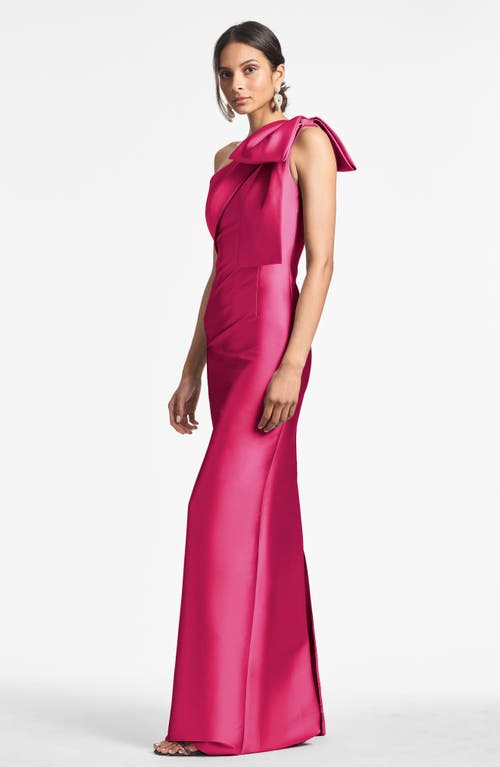 Shop Sachin & Babi Bonnie Bow One-shoulder Satin Gown In Raspberry