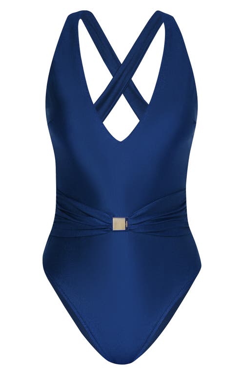 Shop L Agence L'agence Lisa Plunge One-piece Swimsuit In Monaco Blue