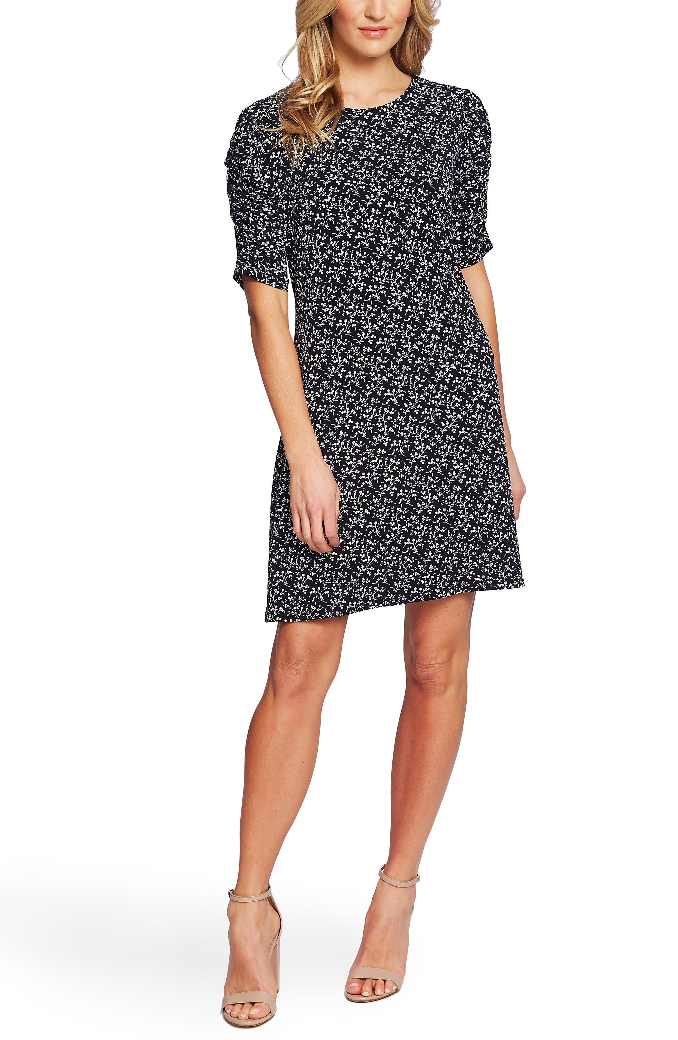 Cece Floral Ruched Sleeve Dress, Blue