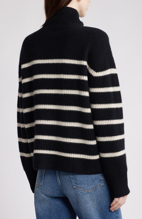 Shop Nordstrom Stripe Cashmere Mock Neck Sweater In Black- Ivory Stripe