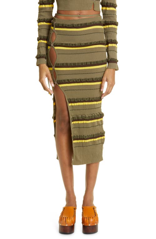 Jacquemus La Jupe Maille Concha Asymmetric Stripe Skirt in 590 Dark Green