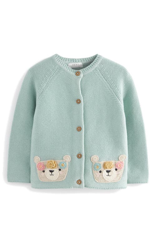 NEXT Kids' Bear Floral Embellished Cotton Cardigan in Light Green at Nordstrom, Size 5-6Y