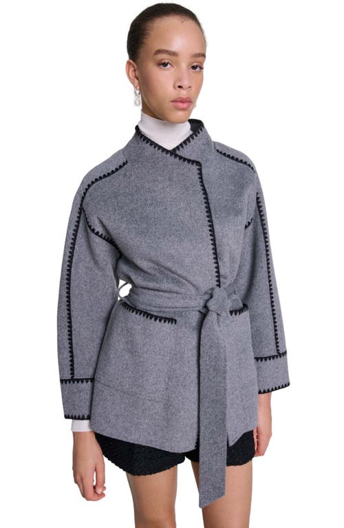 Shop Maje Double-faced Coat In Grey/black