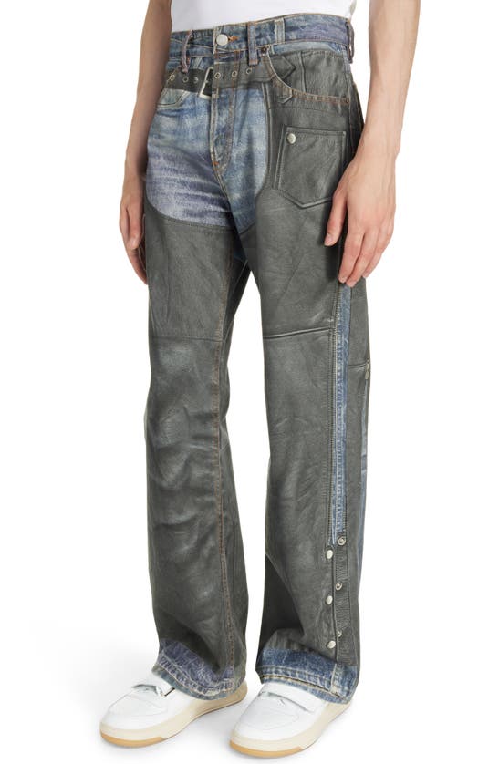 Shop Acne Studios Trompe L'oeil Faux Leather Chaps Jeans In Blue/ Black
