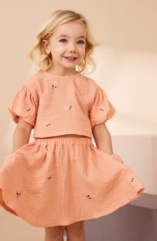 Shop Next Kids' Embroidered Cotton Double Cloth Top & Skirt Set In Coral