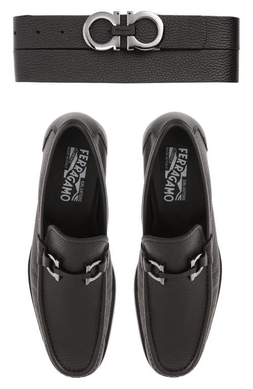 Ferragamo Reversible Double Gancio Belt In Black/hickory