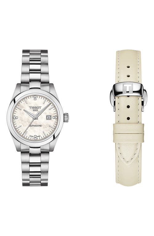 Tissot T-My Automatic Bracelet Watch & Leather Strap Gift Set, 29.3mm in White Mother Of Pearl at Nordstrom