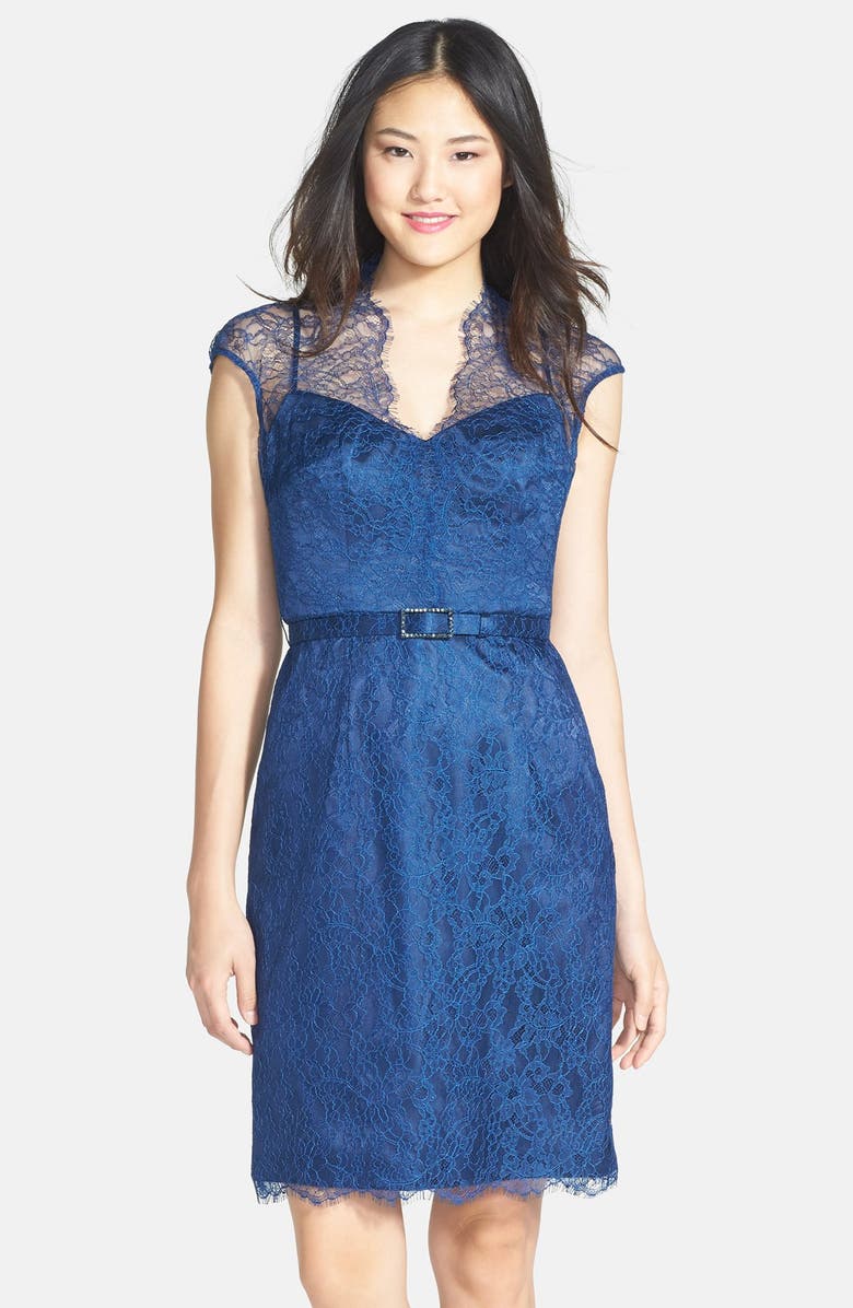 Mikael Aghal Eyelash Lace Belted Dress | Nordstrom