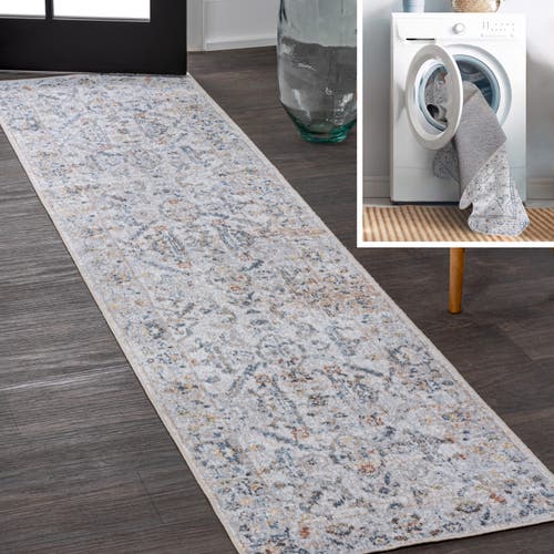 Jonathan Y Brandy Rustic Border Low-pile Machine-washable Area Rug In Light Gray/blue
