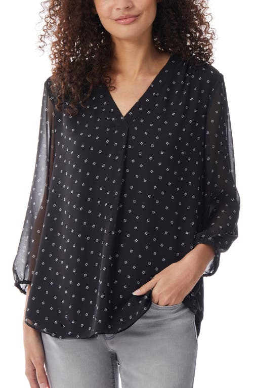 Jones New York Womens V Neck Printed Blouse In Jones Black/jones White