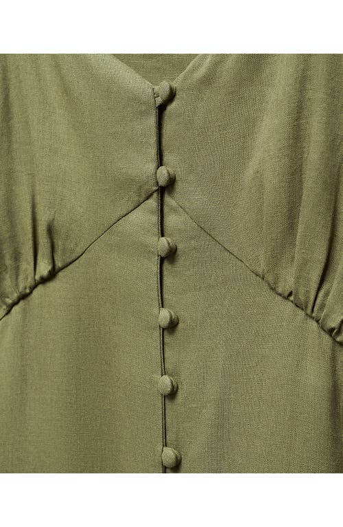 Mango Robe Lin Boutons In Khaki Green