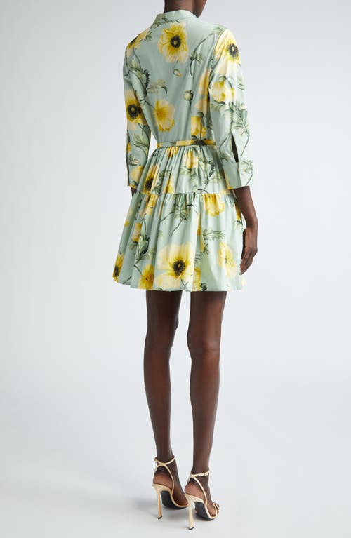 Shop Oscar De La Renta Poppy Print Belted Shirtdress In Sage/yellow