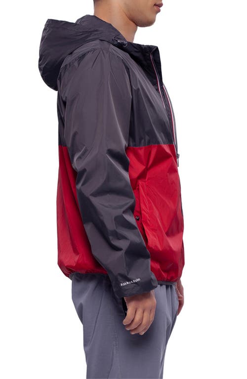 Rokka&rolla Packable Mesh Lined Windbreaker In Gray Red