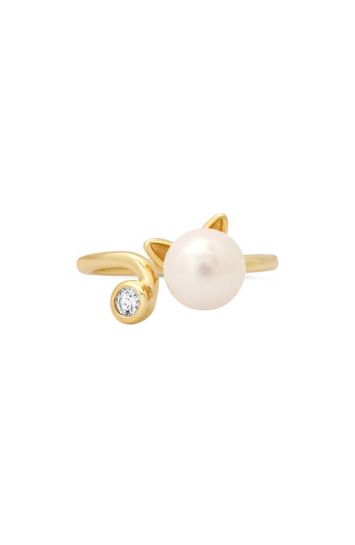 Queen Jewels Cz & Imitation Pearl Cat Ring In Gold