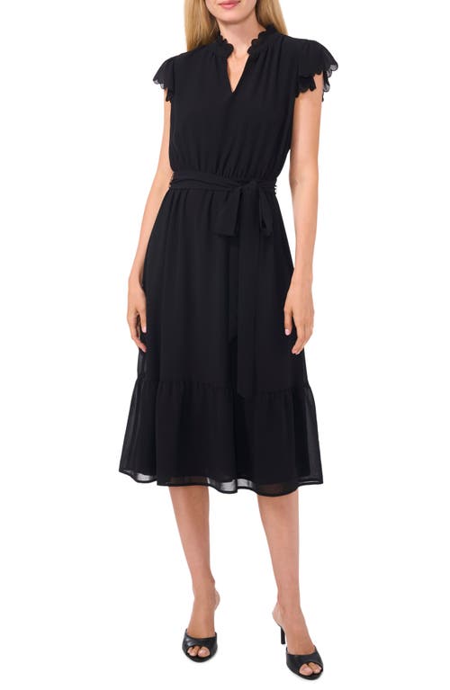 Shop Cece Scallop Trim Chiffon Midi Dress In Rich Black