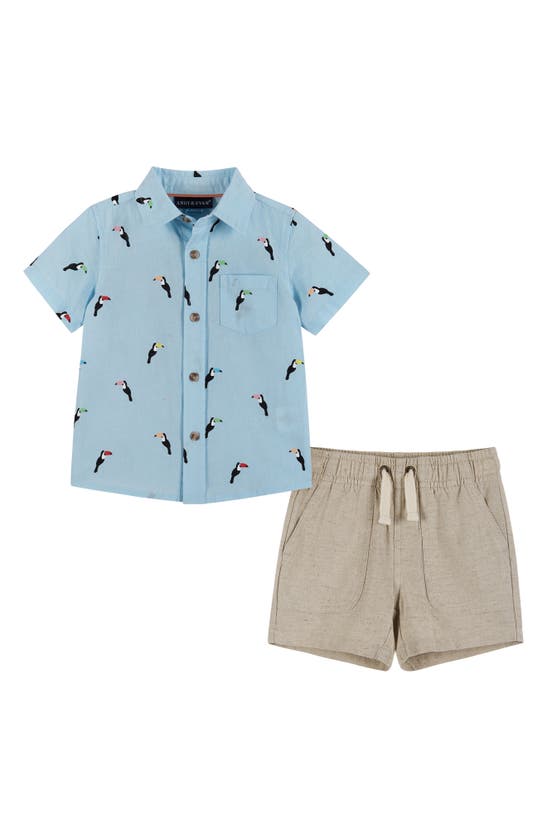 Shop Andy & Evan Button-up Shirt & Shorts Set In Blue Toucan