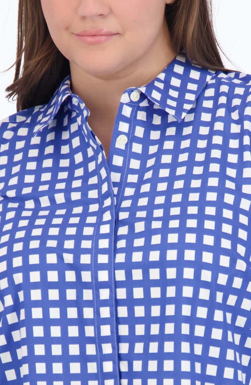 Shop Foxcroft Olivia Gingham Stripe Ruffle Sleeve Button-up Shirt In Blue/white