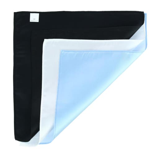 Trafalgar The Gatsby 12 Inch Solid Silk Pocket Square Trio In Black/ Light Blue/ White