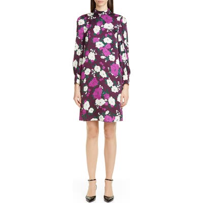 Erdem Floral Print Long Sleeve Satin Shift Dress, US / 10 UK - Purple