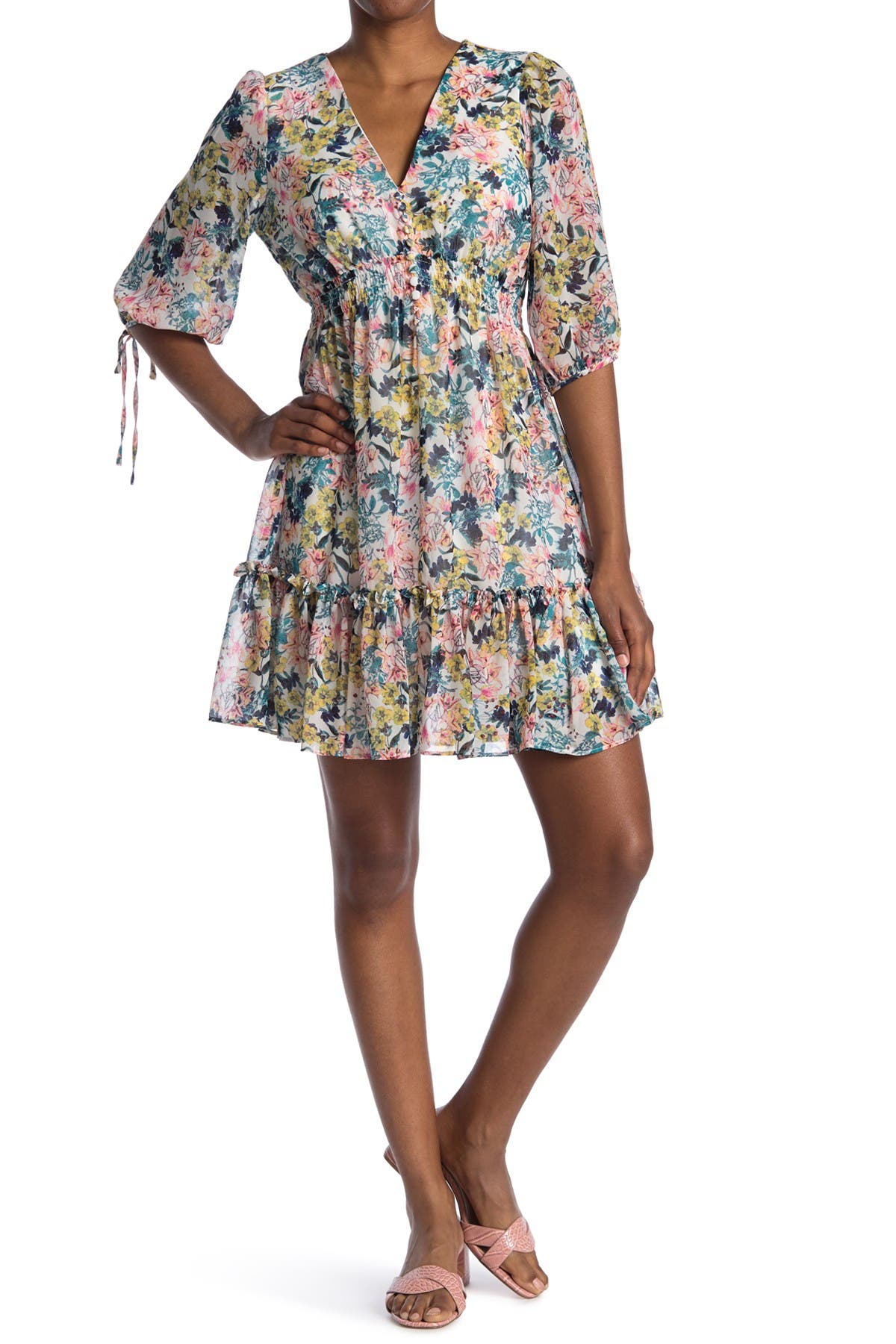 Taylor Plus Size Floral-print Peasant Dress In Ivorytrue