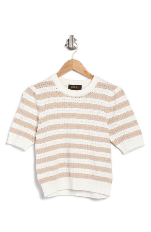 Shop Truth Stripe Pointelle Sweater In Ivory/sand