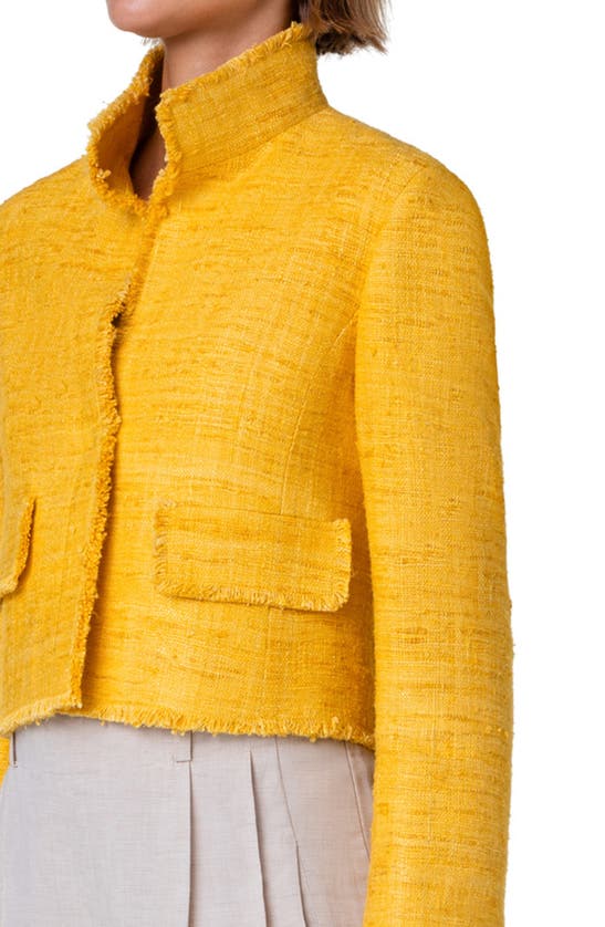 Shop Akris Punto Fringe Silk Tweed Crop Jacket In Sun
