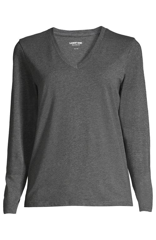 Lands' End Relaxed Supima Cotton Long Sleeve V-neck T-shirt In Charcoal Heather