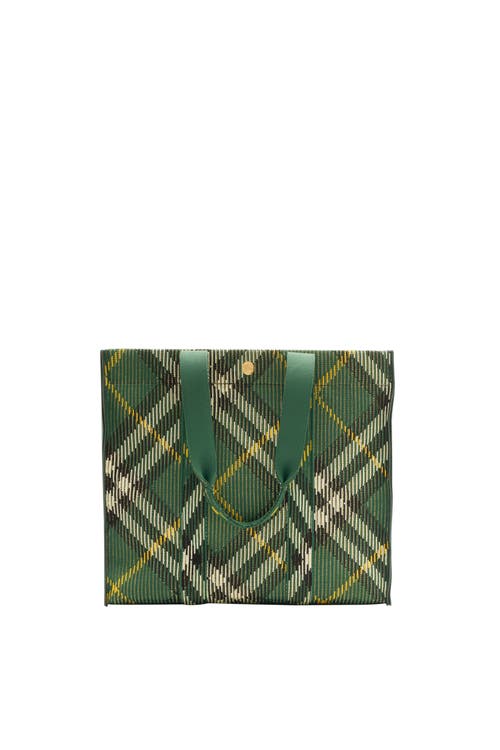 Shop Burberry Medium Check Knitted Tote In Ivy