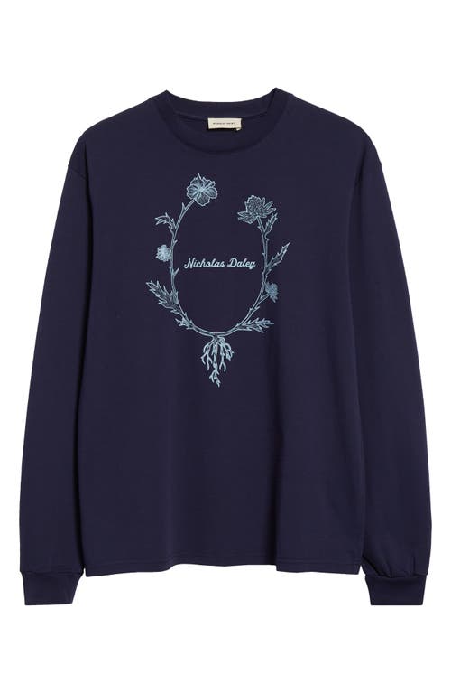 Shop Nicholas Daley Wreath Cotton Graphic T-shirt In Navy