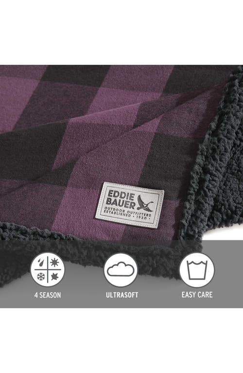 Eddie Bauer Cabin Plaid Cotton Flannel Reversible Throw Blanket In Dark Purple