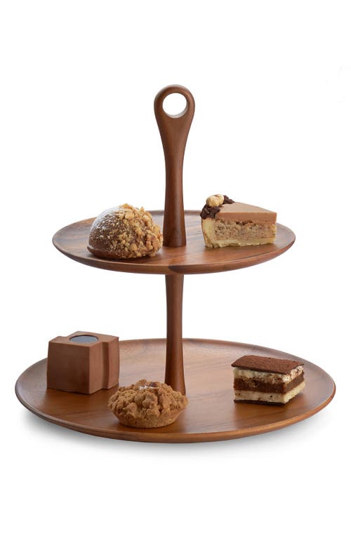Nambé 'The Skye Collection' Wood Tiered Dessert Stand in Brown
