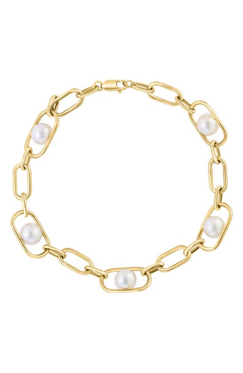 14K Gold Freshwater Pearl Chain Bracelet