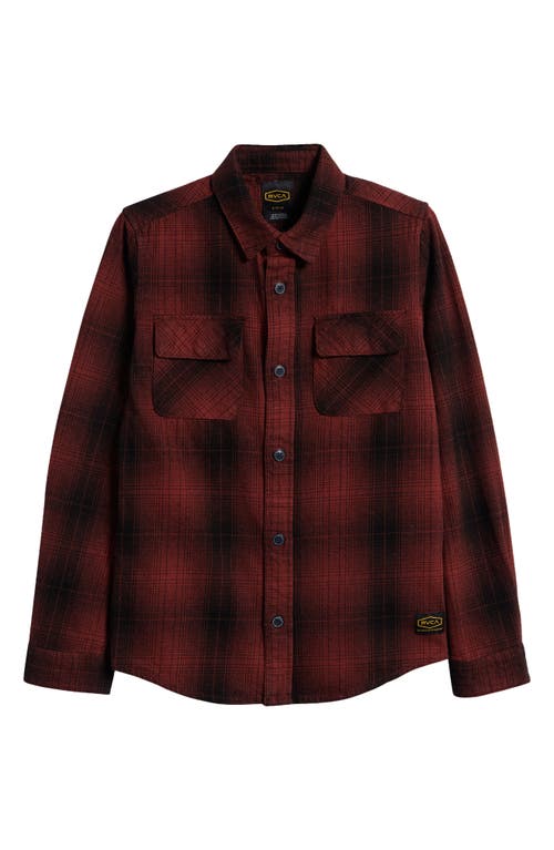 Shop Rvca Kids' Dayshift Plaid Cotton Flannel Button-up Shirt In Red Earth