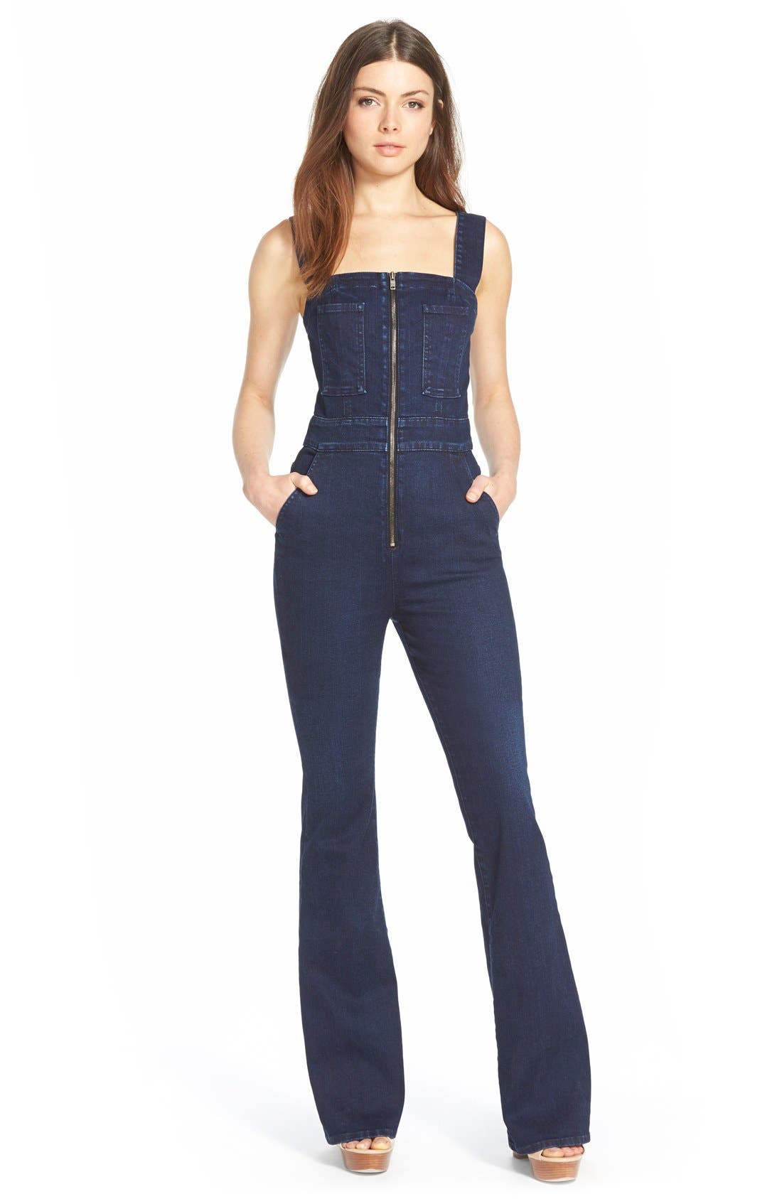 7 For All Mankind® Denim Jumpsuit (Dark Rich Vibrant Blue) Nordstrom