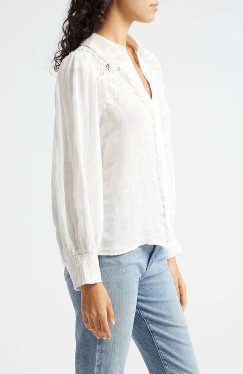 Shop Alice And Olivia Alice + Olivia Venty Lace Detail Linen Button-up Shirt In Off White