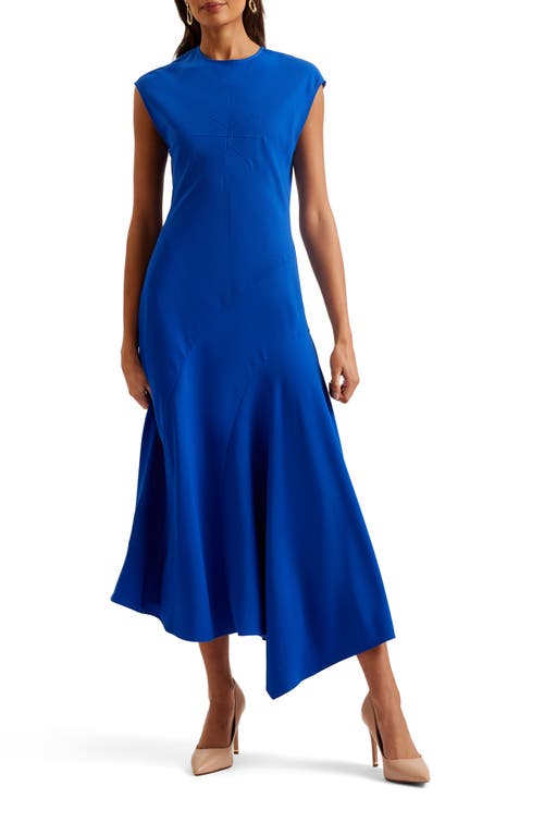 Ted Baker London Isparta Cap Sleeve Asymmetric Midi Dress in Mid Blue at Nordstrom, Size 2