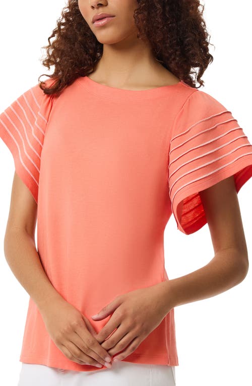 Purl Stitch Flutter Sleeve Cotton Blend Knit Top in Coral Sun