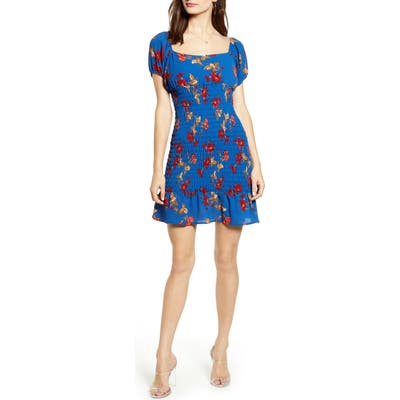 Leith Floral Smocked Minidress, Blue
