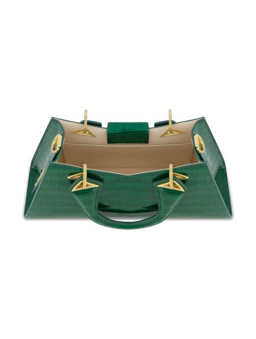 Mac Duggal Gold Plated Hardware Crocodile Embossed Leather Handbag In Deep Green